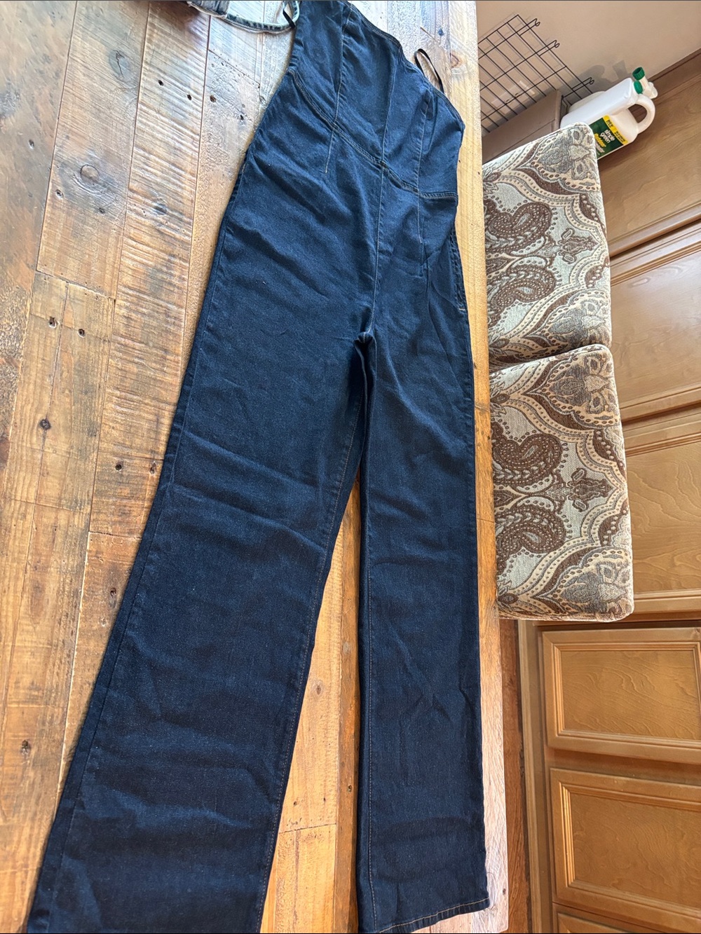 High-Rise Black Women's strapless Denim Jumpsuit.
